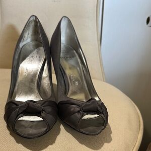 Monet Dark Gray Satin Peep-Toe Heels
